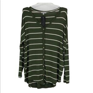 NWT White Birch Silver Icing olive green striped button down draped long sleeve